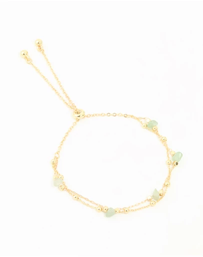 Lovisa - Gold Plated Green Semi Precious Stone Layered Toggle Bracelet
