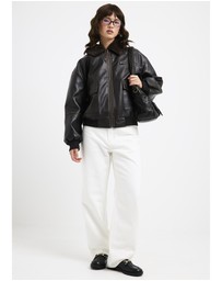 Alice In The Eve - Cody Fur Trim Distressed PU Jacket