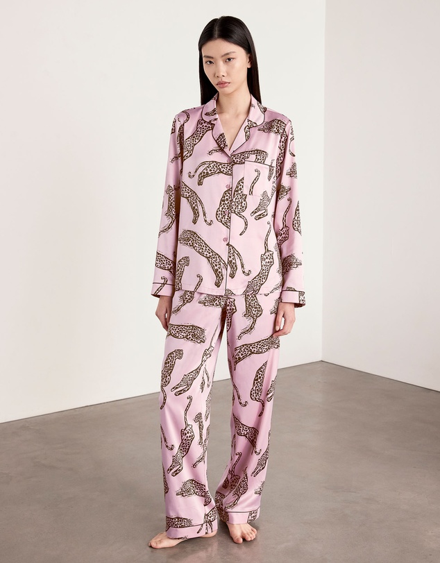 Chelsea Peers - Recycled Satin Lino Leopards Long Pyjama Set