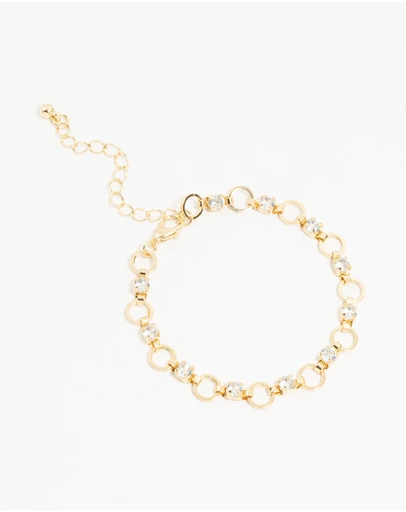 Lovisa - Gold Plated Brass Alternating Cubic Zirconia Round Link Bracelet