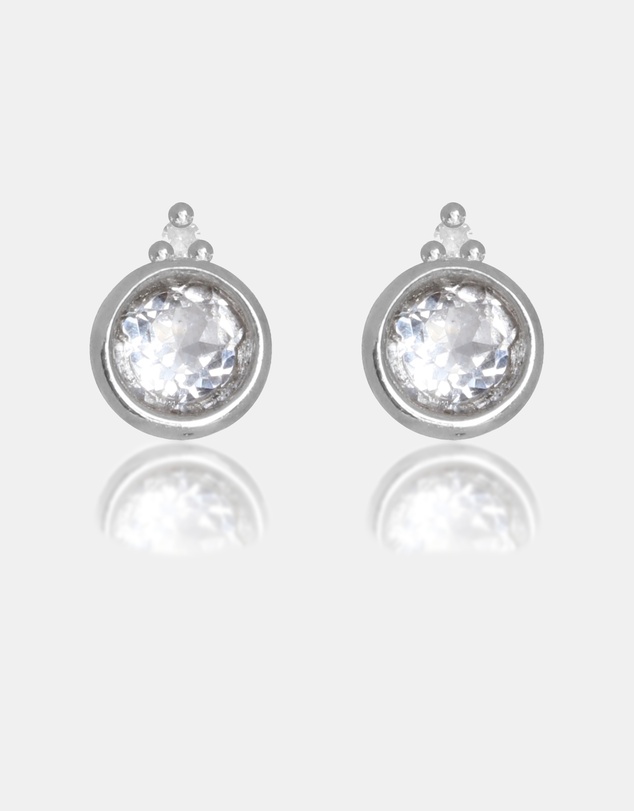 Georgini - Natural Topaz And Two Natural Diamond April Silver Earrings