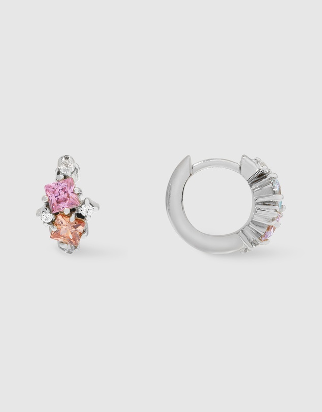 Wanderlust + Co - Rainbow Gem Silver 7mm Baby Huggie Earrings
