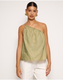 AERE - Linen Gathered One Shoulder Top