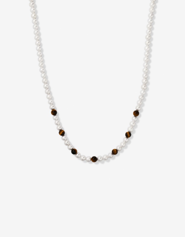 Michael Hill - Cultured Freshwater Pearl & Tiger Eye Necklace in Sterling Silver