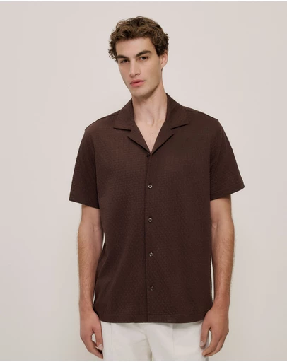 Trenery - Basketweave Cotton Camp Shirt in Coffee