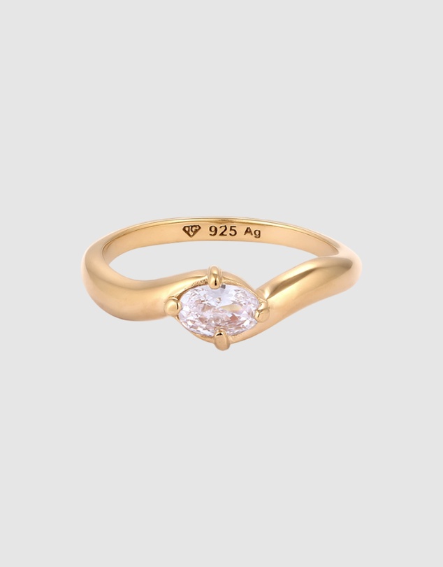 Elli Jewelry - Ring Crystal Oval 925 Sterling Silver Gold-Plated