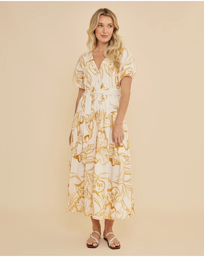 Amelius - Rosemallow Puff Sleeve Midi Dress