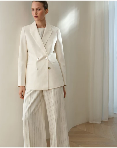 Trenery - Linen Cotton Double Breasted Blazer in Parchment
