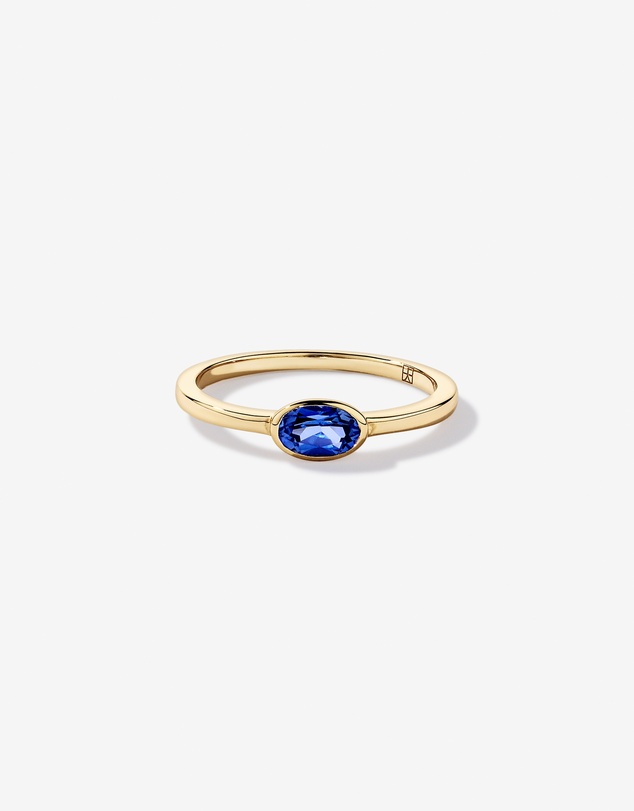 Michael Hill - Oval Blue Created Sapphire East-to-West Set Bezel Ring in 10kt Yellow Gold