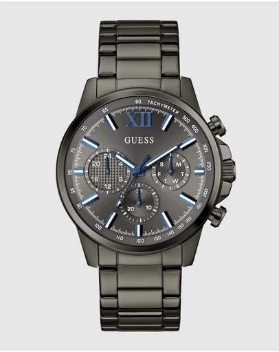 GUESS - GUESS Mens Gunmetal-Tone Multifunction Watch