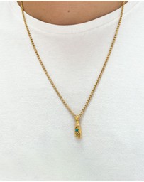 Nialaya Jewellery - Men's Hand Pendant with a Small Turquoise Gemstone in Gold