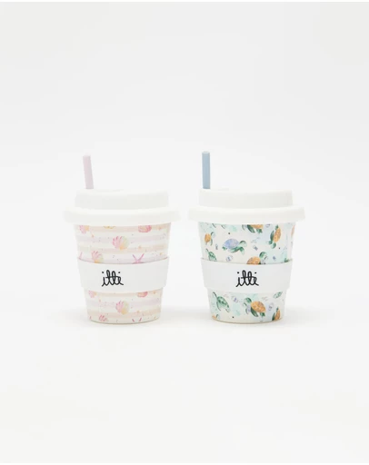 itti bitti - Set of 2 Reusable Bamboo Baby Cino Cup + 6 Straws - Seashells & Crush
