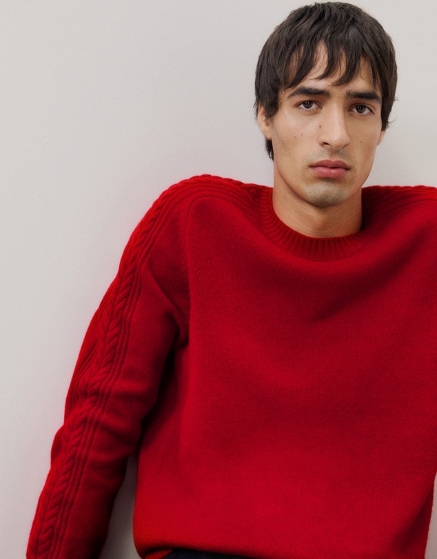 Trenery - Merino Cable Detail Crew in Spice Red
