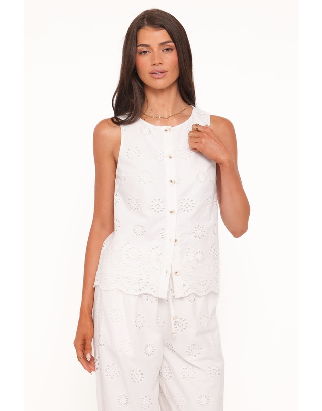 Petal & Pup - Winny Button Front Top - White Broderie