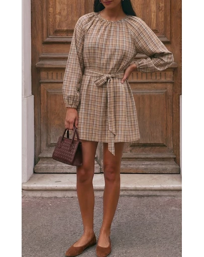 Atmos&Here - Elva Checkered Cotton Blend Mini Dress