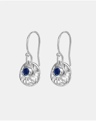 Dower & Hall - Women's Hammered Disc & Blue Sapphire Array Earrings In Sterling Silver