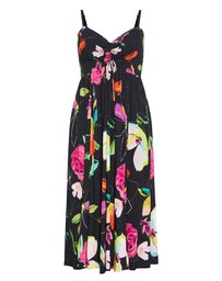City Chic - Plus size Malina Sketch Print Shirred Maxi Dress - black