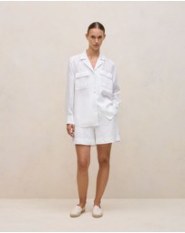 Trenery - Linen Pocket Detail Long Sleeve Shirt in White