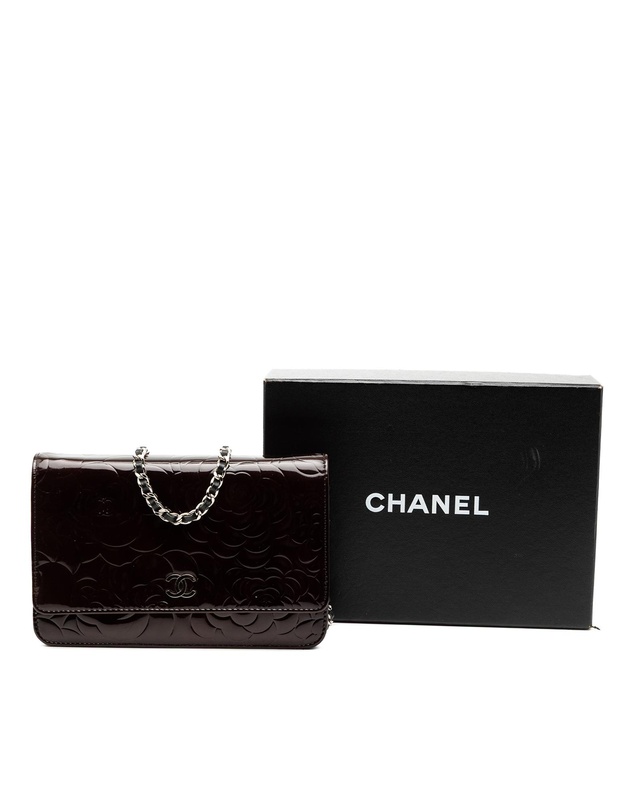 Pre-Loved by Azura Reborn - Pre-Loved CC Embossed Patent Camellia Wallet On Chain