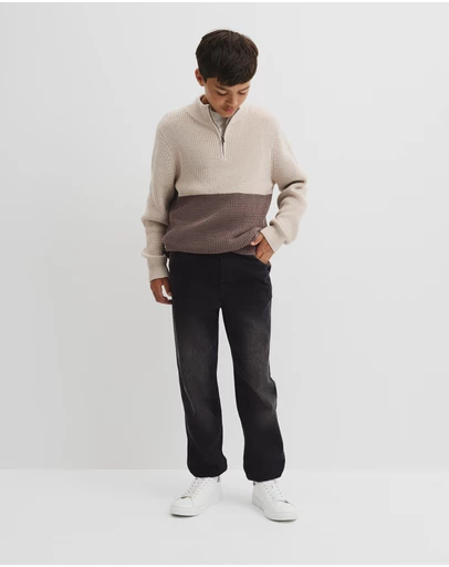 Country Road - Teen Australian Cotton Spliced Half Zip Knit