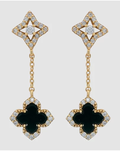 Georgini - GEORGINI MIDNIGHT VELVET BLACK AGATE FAIRWATER DROP EARRINGS GOLD