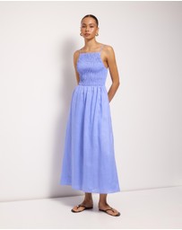 AERE - Olie Shirred Linen Midi Dress
