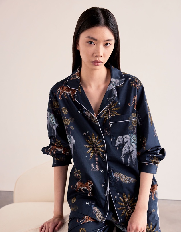 Chelsea Peers - Cotton Poplin Night Time Jungle Long Pyjama Set