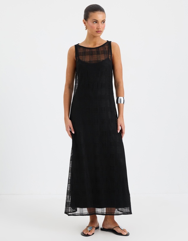 Calli - Selene Sheer Check Midi Dress