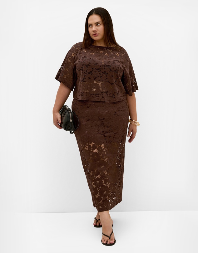 City Chic - Plus size Lani Lace Skirt - chocolate