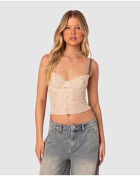 EDIKTED - Nicola Sheer Mesh Printed Bra Top