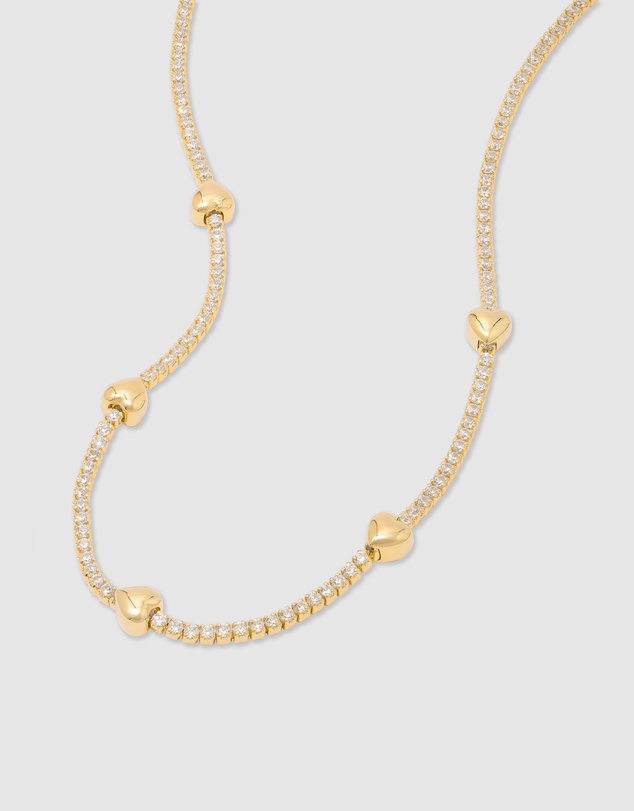 Wanderlust + Co - Heart Pave 14K Gold Vermeil Petite Tennis Necklace
