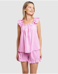 Sant And Abel - Women's Hepburn Gingham Pink Frill Tank PJ Set