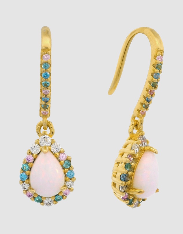 Georgini - GEORGINI WISTERIA CREATED OPAL FLORIBUNDA SHEPHERD HOOK EARRINGS GOLD
