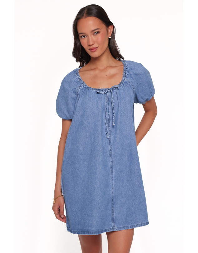 Petal & Pup - Farren Mini Dress - Mid Wash Denim Blue