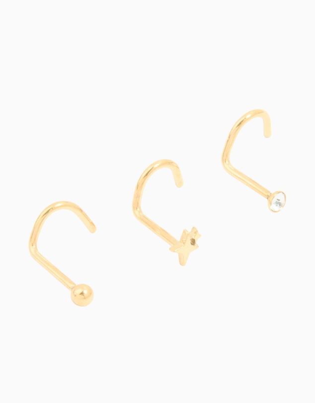 Lovisa - Surgical Steel Cubic Zirconia & Ball Front Nose Studs 3-Pack
