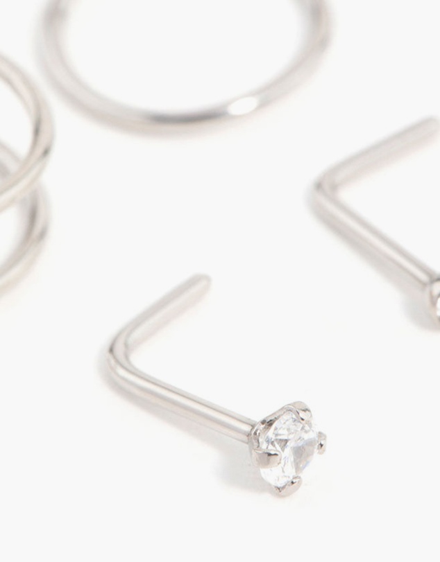 Lovisa - Surgical Steel Cubic Zirconia Simple Mixed Nose Ring & Stud 6-Pack
