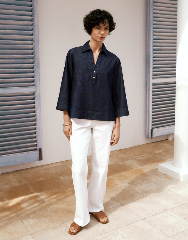 Trenery - Denim Popover Shirt in Indigo Rinse