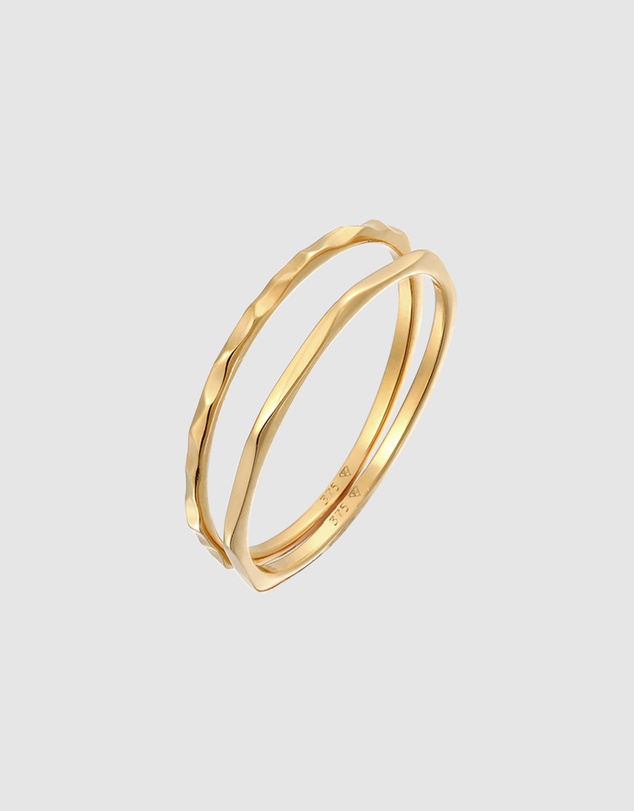 Elli Jewelry - Ring Stacking Set Modern Structured Trend in 375 Yellow Gold