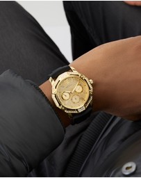GUESS - Guess Regal Mens Black Gold Tone Multi-function Watch