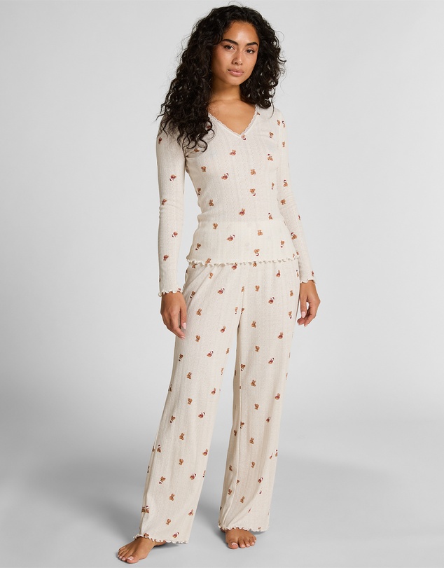 Hunkemoller - Long Sleeve Pointelle Bear PJ Set