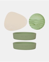 Lilly + Dash - Cat Eat and Drink Set – 2 Bowls + Lick Insert + Sand Placemat