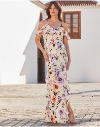 Sosandar - Cold Shoulder Ruffle Maxi Dress
