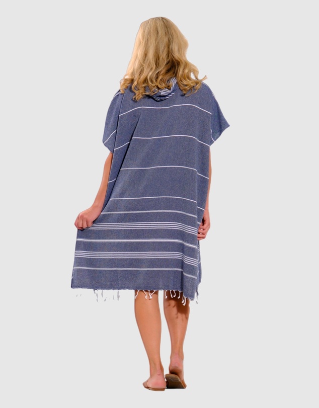 Tolu Australia - Adult Hooded Beach Towel in Navy Stripes – Quick-Dry Swim Poncho for Swimming & Surfing