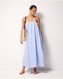 AERE - Liv Linen Gathered Neckline Midi Dress