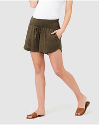 Ripe Maternity - Byron Shirred Linen Shorts