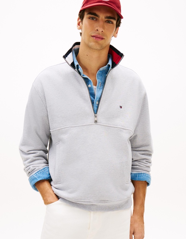 Tommy Hilfiger - Colour-Blocked Collar Terry Half-Zip Jumper