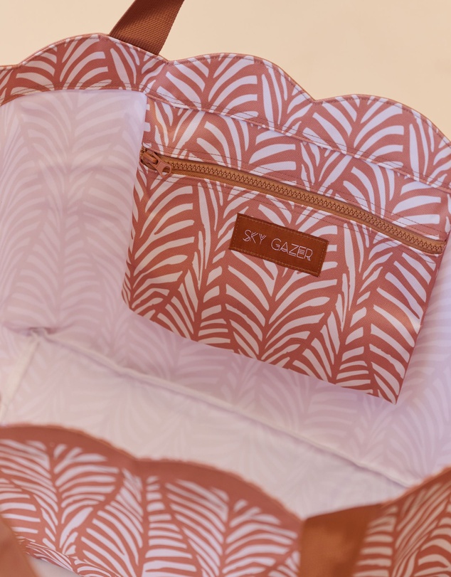 Sky Gazer - Scalloped Edge Beach Bag- Mocha Fern