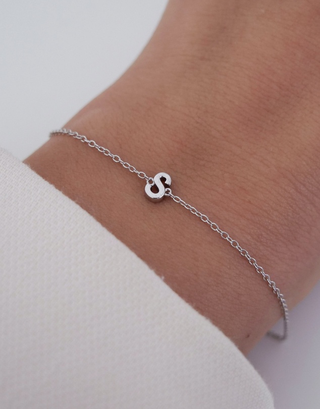 The Silver Collective - Petite A-Z Letter Bracelet Silver - S
