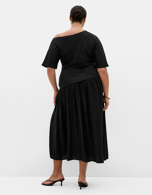 City Chic - Plus size Off Shoulder Mixed Media Maxi Dress - black
