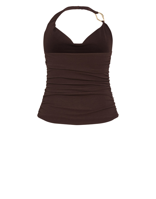 City Chic - Plus size Emmy Hardware Cowl Neck Top - chocolate